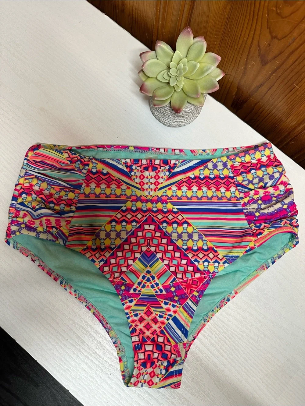 Coral Bay Multicolor Geometric High-Waist Swim Bottoms